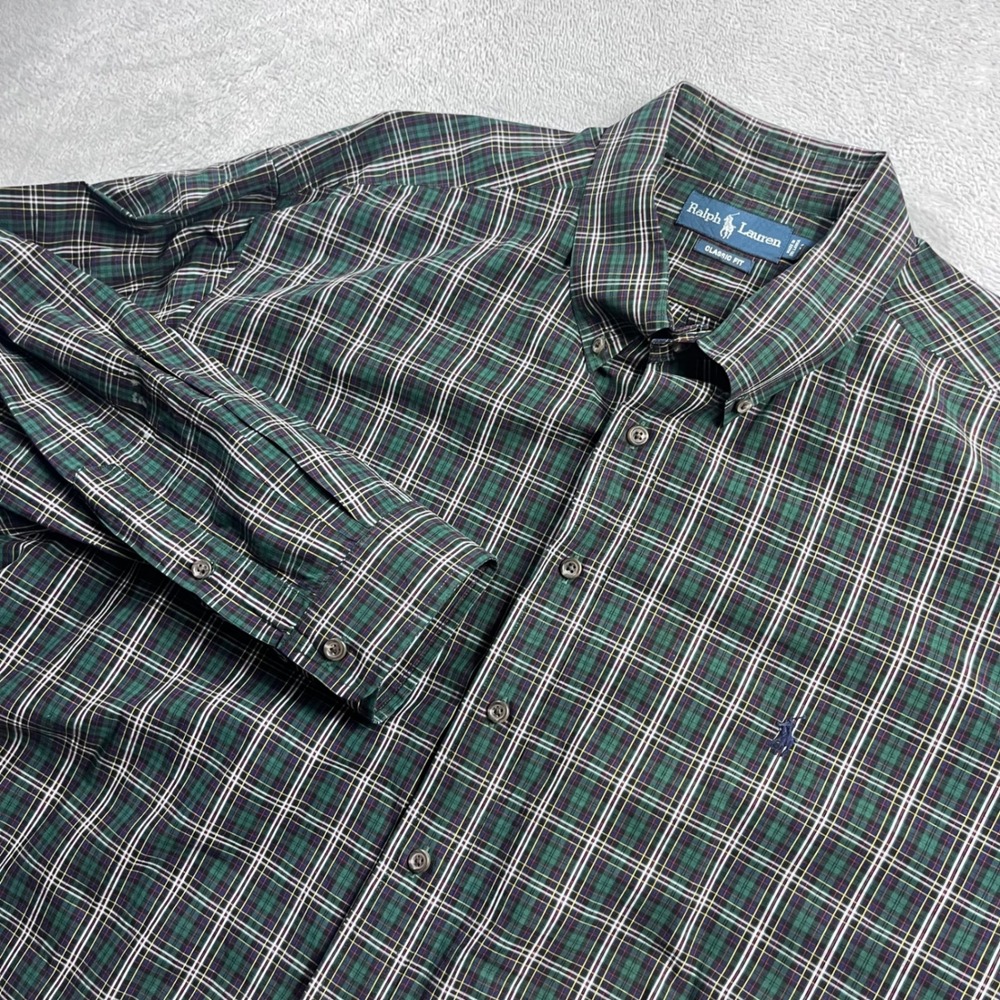 Ralph Lauren Classic Fit Plaid Shirt Mens 3XB Big Green Navy Long Sleeve Cotton